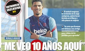 Ronald Araújo en la portada del diario Mundo Deportivo de Barcelona