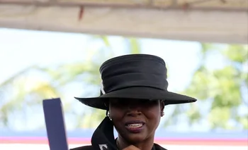 Martine Moïse en el funeral de su marido, el asesinado presidente de Haití.