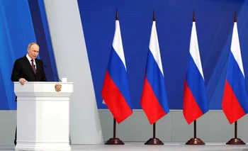 El presidente ruso Vladimir Putin dio su informe anual ante la dirigencia del país.