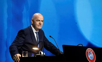 Gianni Infantino, presidente la FIFA, durante el congreso de la UEFA, en abril de 2021