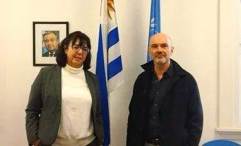 Mariana y Alberto Volpi en la sede del PNUD Uruguay