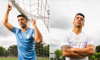 Suárez presentó las nuevas camisetas de la selección uruguaya