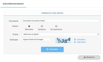 Web de la CNE desde la que se puede consultar el padrón definitivo de las PASO y las elecciones generales argentinas