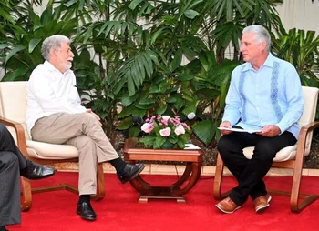 La reunión entre el presidente cubano Miguel Díaz-Canel y el jefe de asesores brasileño Celso Amorim.