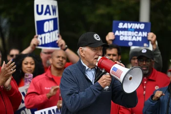Joe Biden en protesta sindical