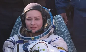 La actriz Yulia Pereslid, de 37 años, tras retornar a la Tierra.