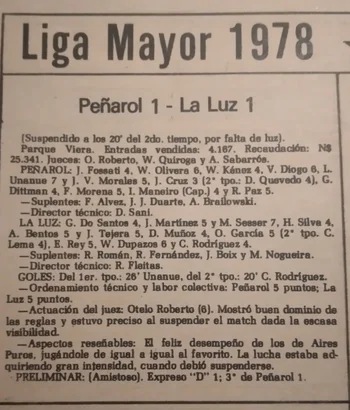 La Luz-Peñarol, 1978 