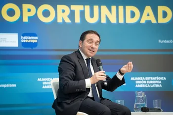 El ministro de Exteriores, José Manuel Albares, en unas jornadas del PSC sobre la UE y Latinoamérica.