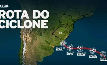 Ruta del ciclón extratropical que afectará a Uruguay y Brasil este fin de semana