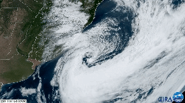 El ciclón extratropical que se estableció al este de Uruguay