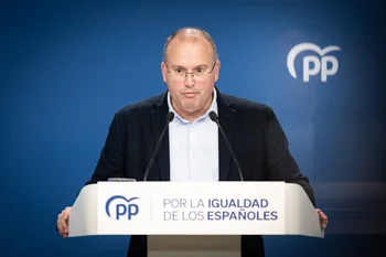 El vicesecretario nacional de Coordinación del PP, Miguel Tellado, durante la rueda de prensa posterior al Comité de Dirección del PP