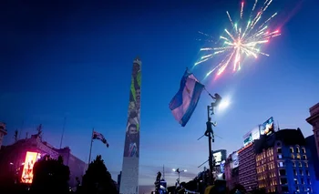 Los festejos en el Obelisco de Buenos Aires tras la obtención del título por parte de Argentina