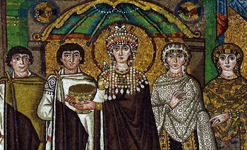 Mosaico de la emperatriz bizantina Teodora de 547 d.C. con púrpura de Tiro.