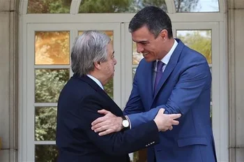 Pedro Sánchez recibe a Antonio Guterres en el Palacio de la Moncloa