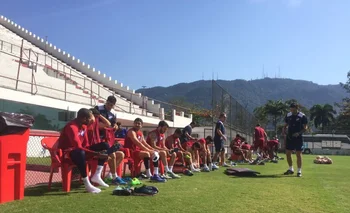 Los jugadores de Nacional en las instalaciones de Flamengo